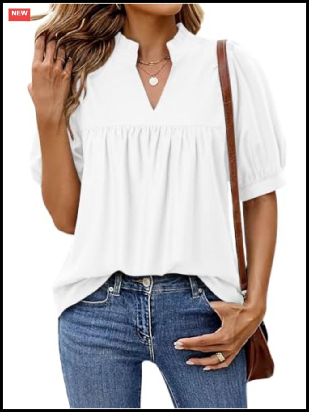 Women's Babydoll Top Short Puff Sleeve Blouse